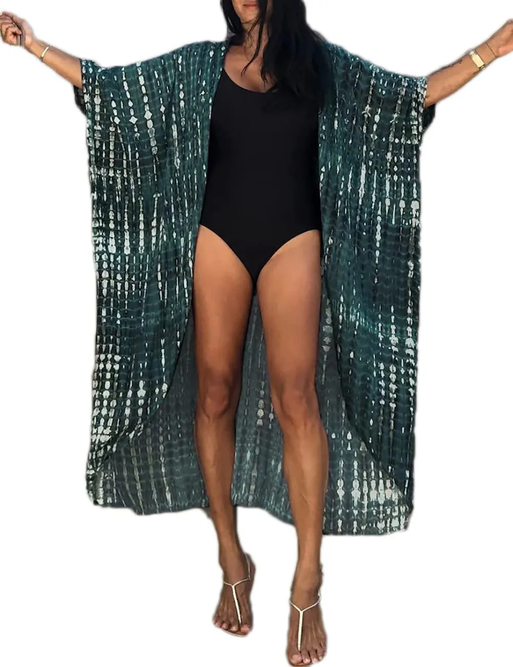 Stylish Tie Dye Open Front Long Kimono Swimsuit Cover up for Women