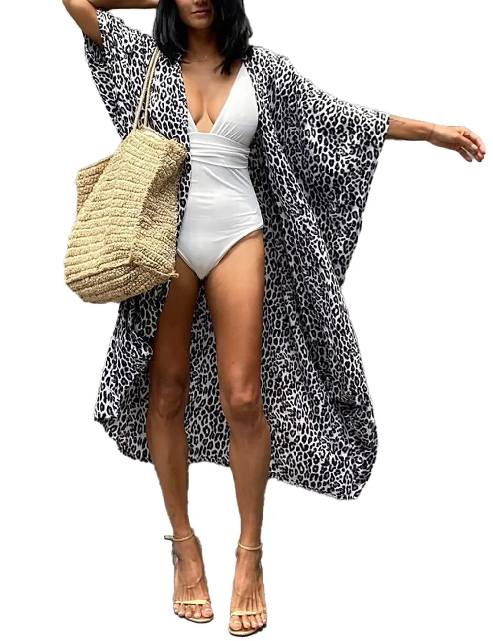 Stylish Tie Dye Open Front Long Kimono Swimsuit Cover up for Women