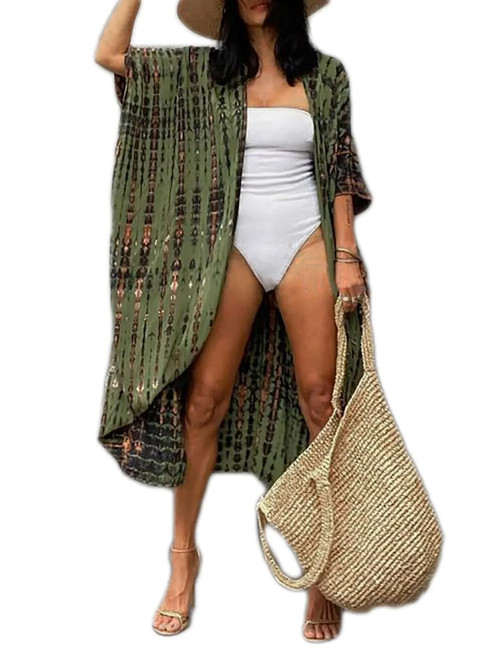 Stylish Tie Dye Open Front Long Kimono Swimsuit Cover up for Women