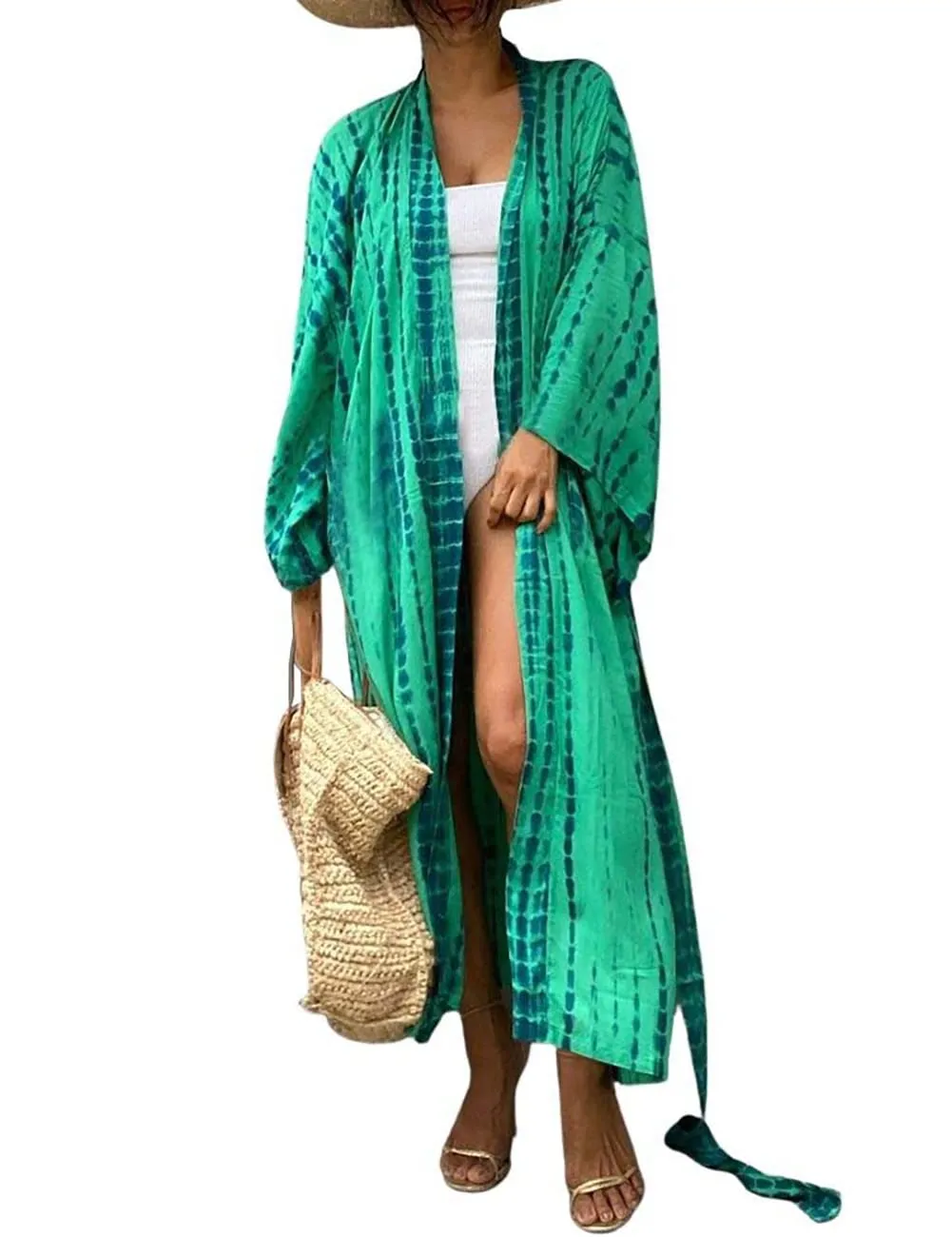 Stylish Tie Dye Open Front Long Kimono Swimsuit Cover up for Women
