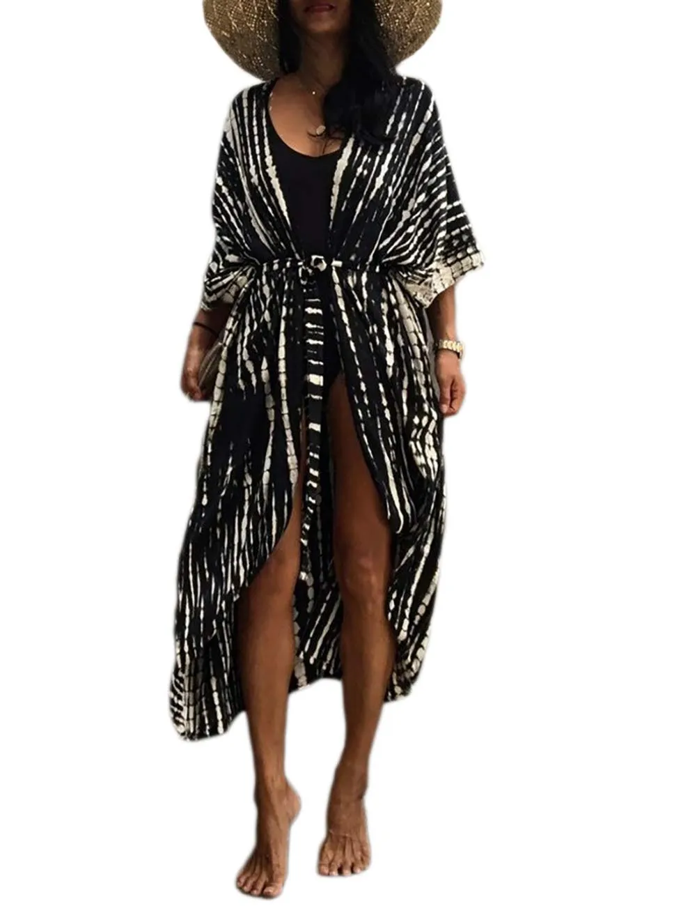 Stylish Tie Dye Open Front Long Kimono Swimsuit Cover up for Women