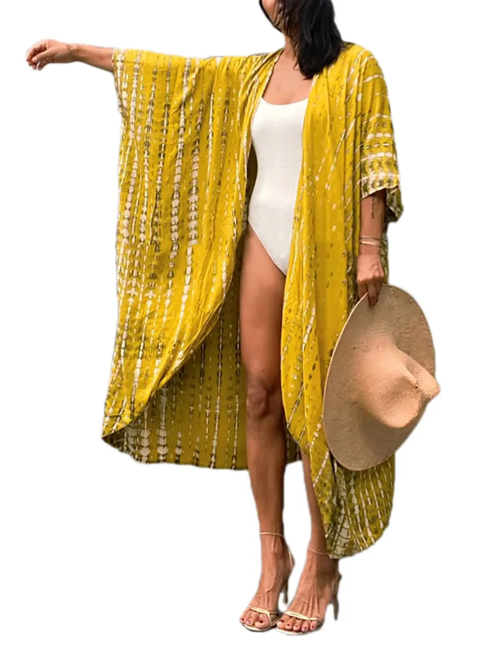 Stylish Tie Dye Open Front Long Kimono Swimsuit Cover up for Women