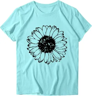 Summer Short Sleeve Tops for Women Funny Oversized Floral Print Loose T Shirts Casual Crewneck Soft Tees