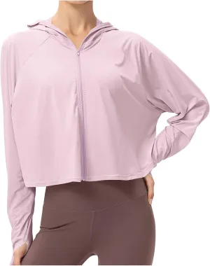 Sun Protection Hooded Shirt for Women Long Sleeve Outdoor Athletic Hiking Running Sun Summer Shirts with Thumb Holes