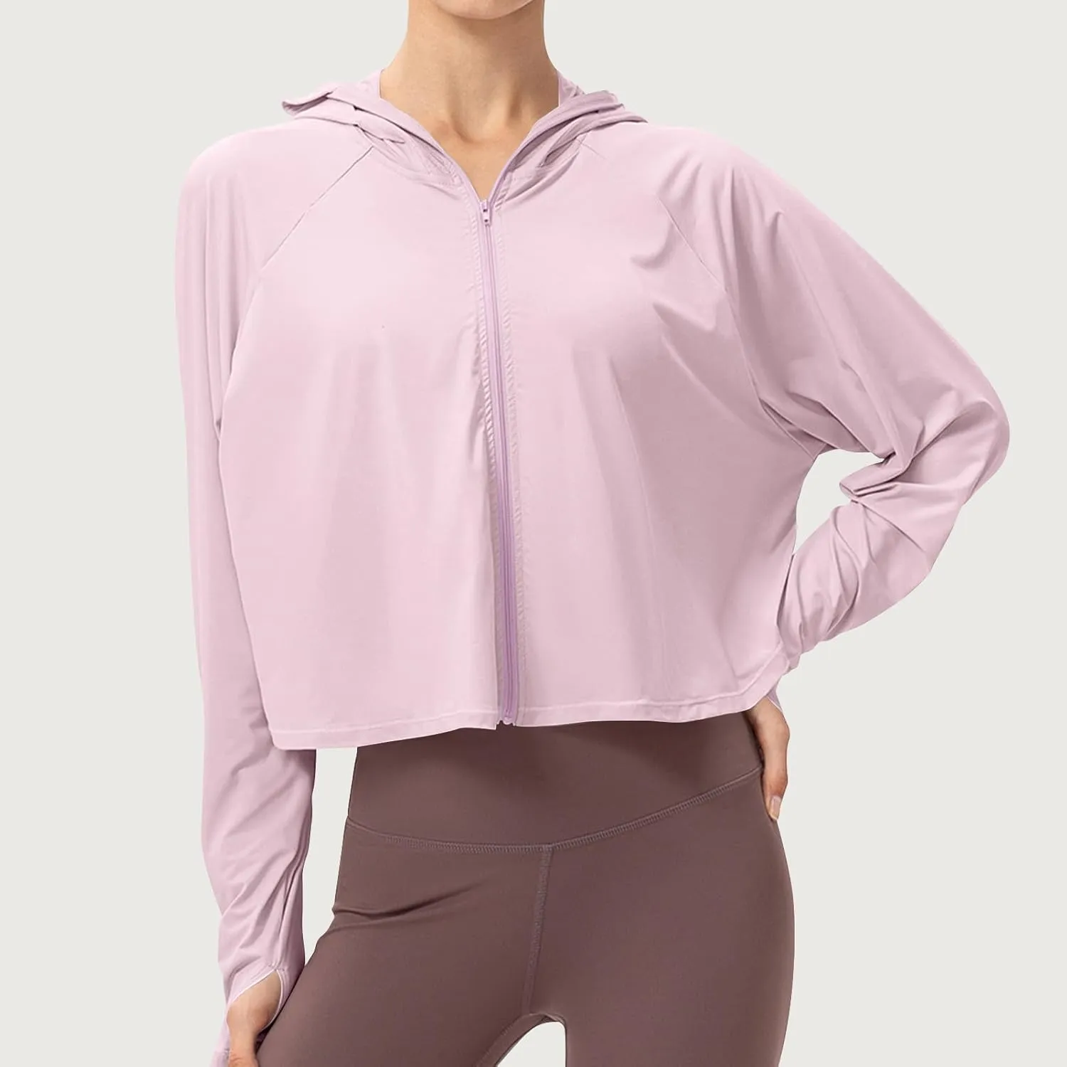 Sun Protection Hooded Shirt for Women Long Sleeve Outdoor Athletic Hiking Running Sun Summer Shirts with Thumb Holes