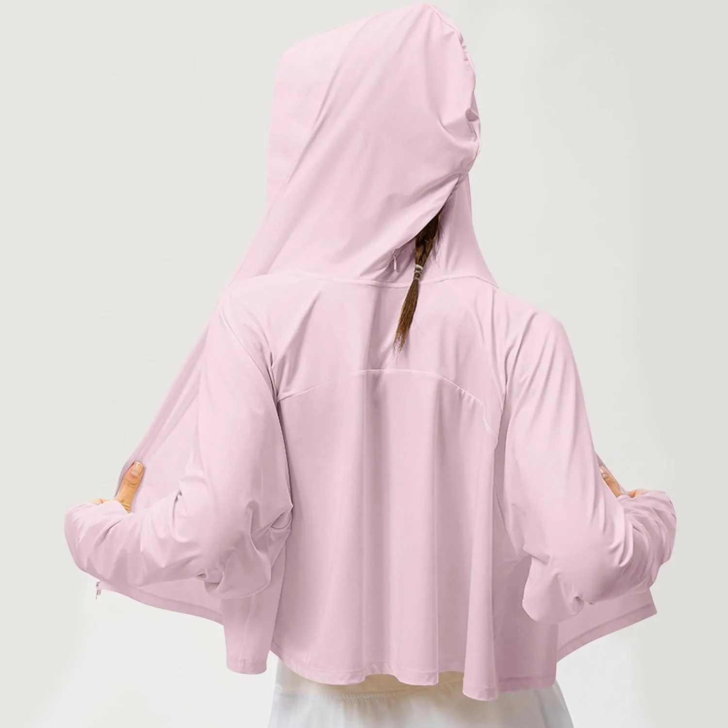 Sun Protection Hooded Shirt for Women Long Sleeve Outdoor Athletic Hiking Running Sun Summer Shirts with Thumb Holes