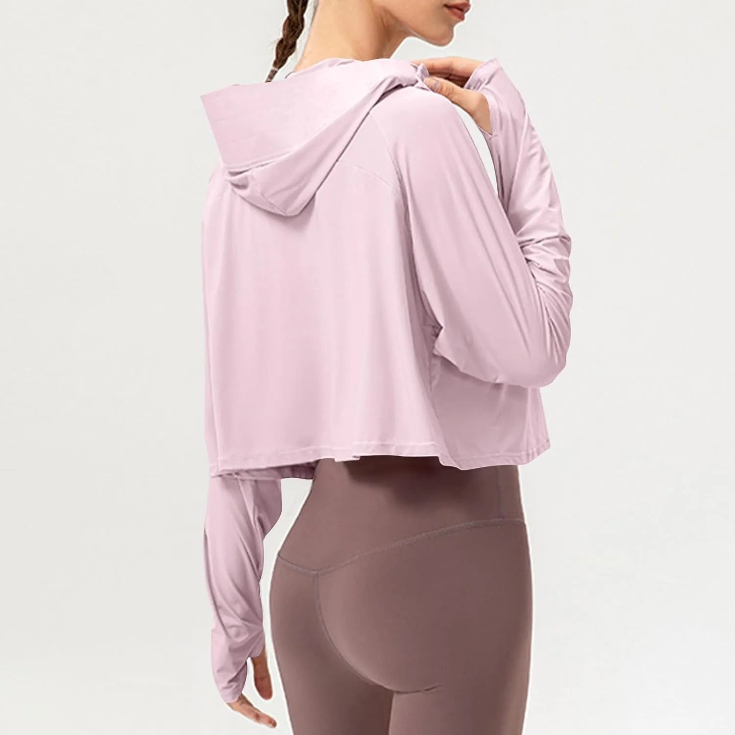Sun Protection Hooded Shirt for Women Long Sleeve Outdoor Athletic Hiking Running Sun Summer Shirts with Thumb Holes