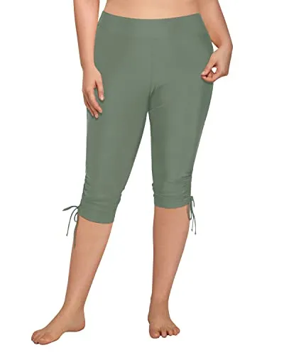 Sun Protective Swim Bottoms Plus Size Swim Capris-Olive Green
