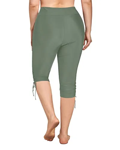 Sun Protective Swim Bottoms Plus Size Swim Capris-Olive Green