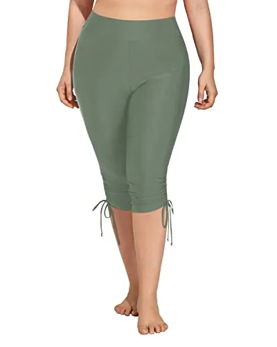Sun Protective Swim Bottoms Plus Size Swim Capris-Olive Green