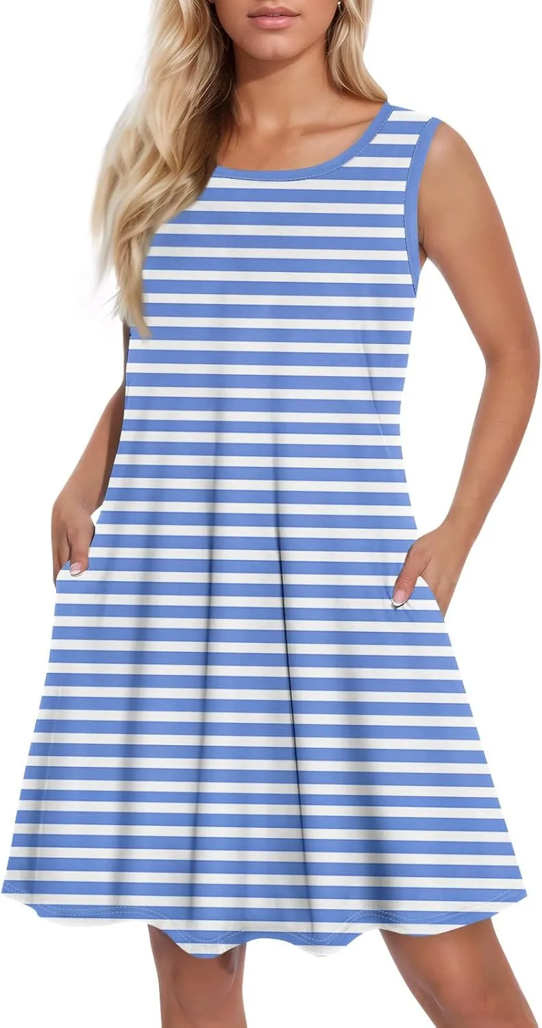 Sundresses for Women Midi Casual Floral Boho Beach Dress Summer Vacation Plus Size Summer Tank Dress