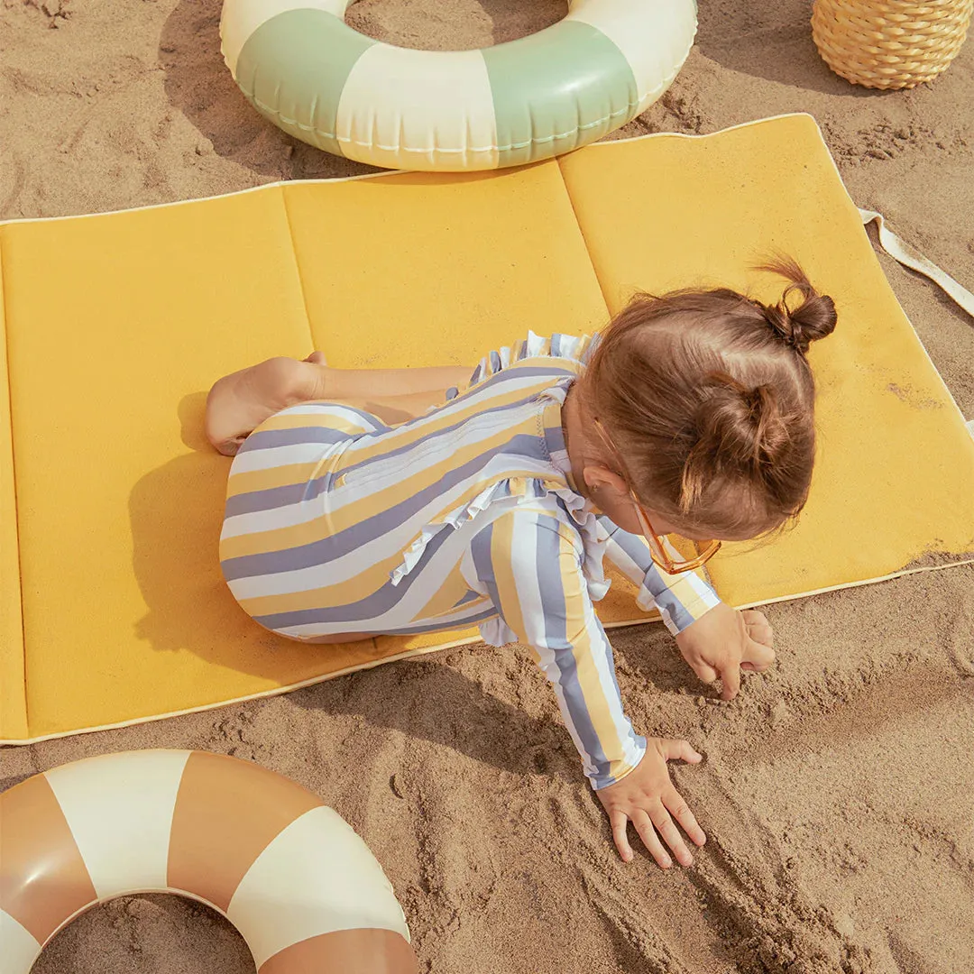 Sunrise & Blue Striped Long-Sleeve One-Piece Swimsuit