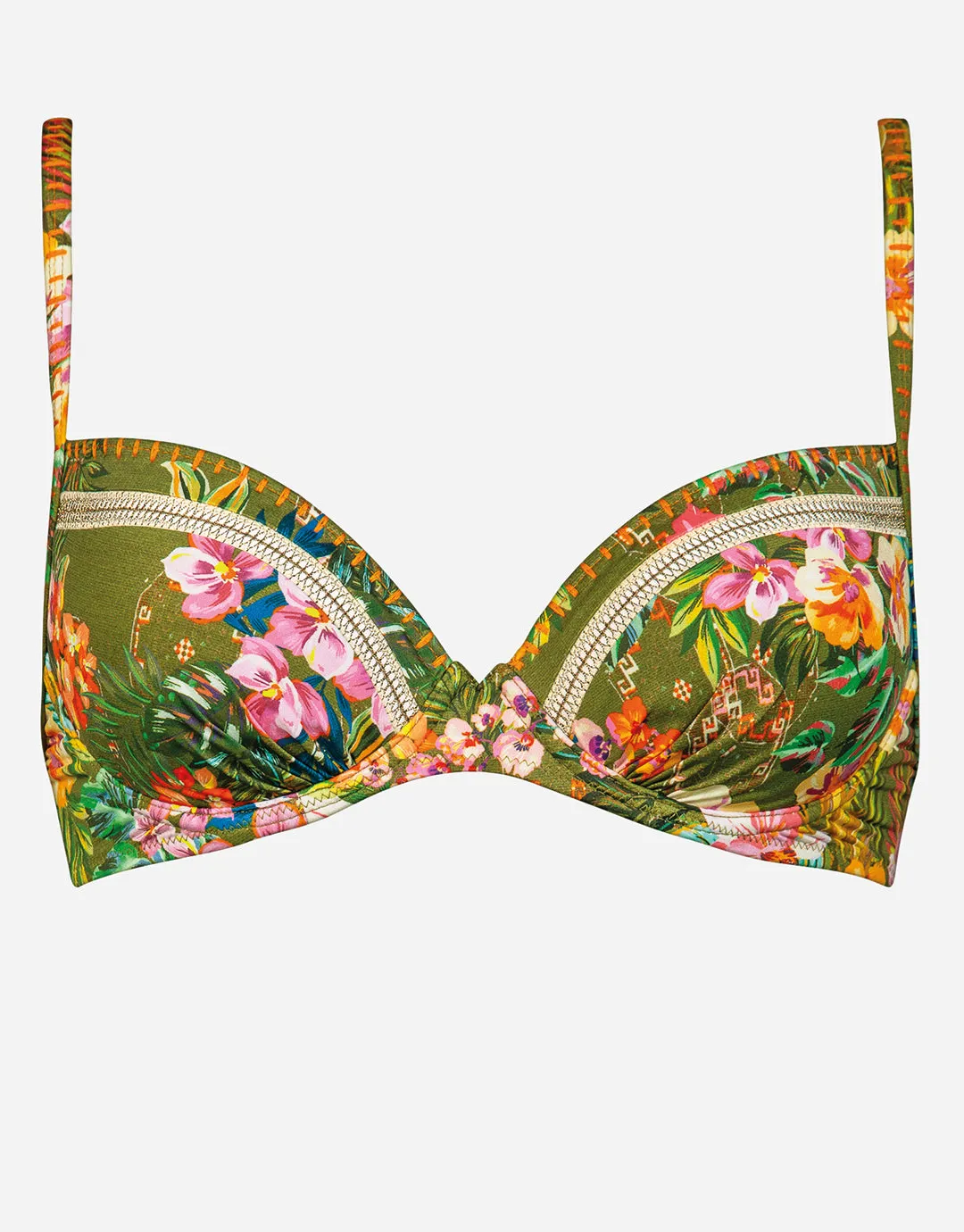 Sunset Florals Underwired Bikini Top - Warm Olive