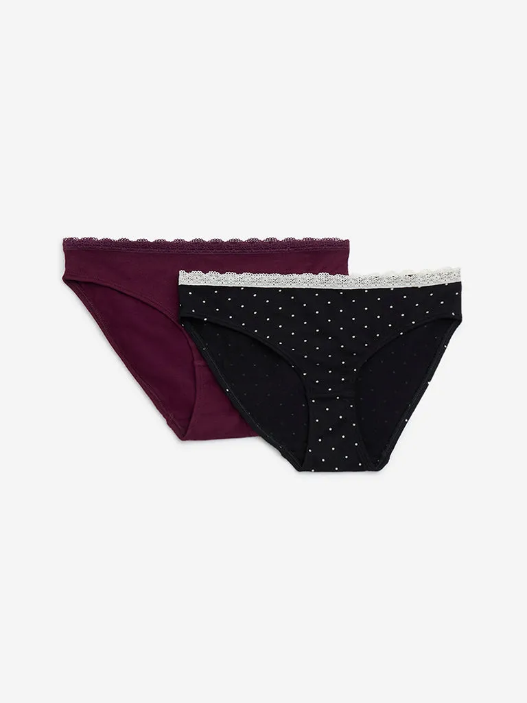 Superstar Black Printed Cotton-Blend Briefs - Pack of 2