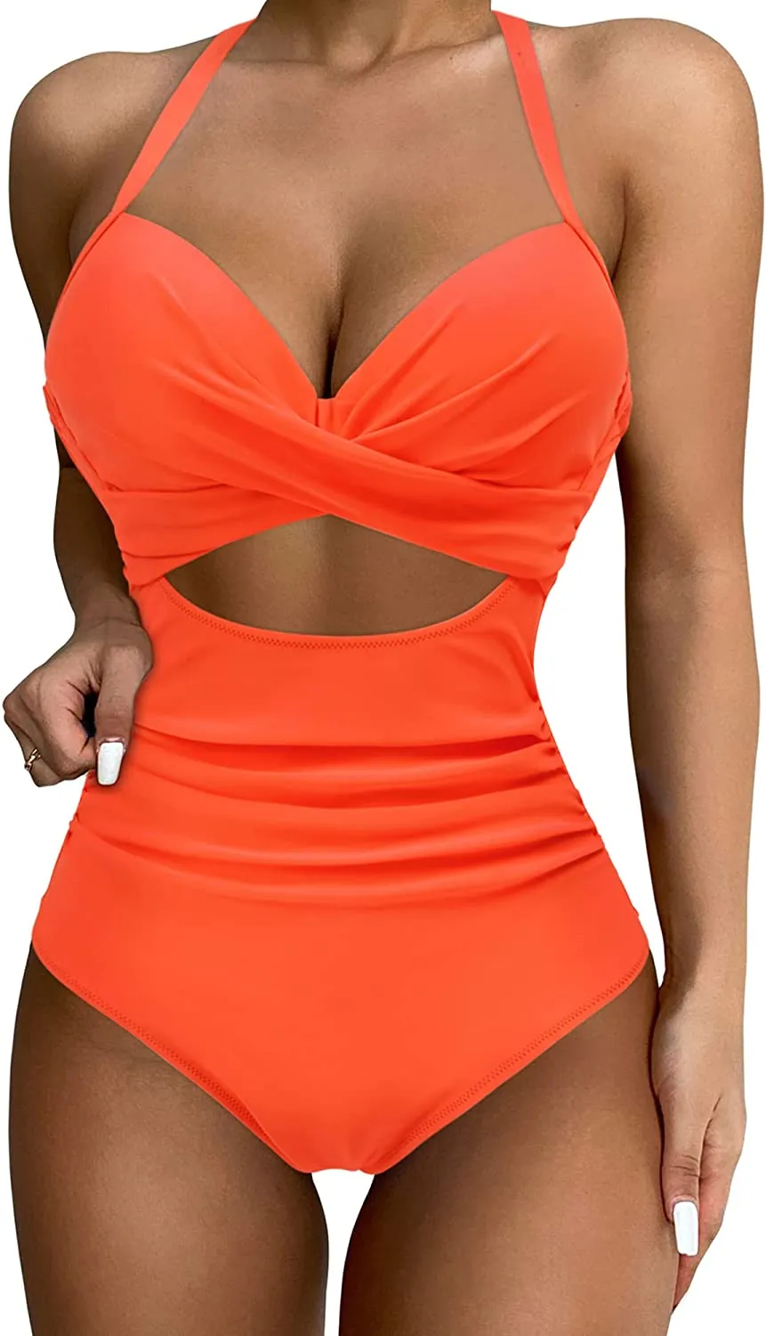 SUUKSESS Women Wrap Cut Out One Piece Swimsuit High Waisted Monokini Bathing Suit