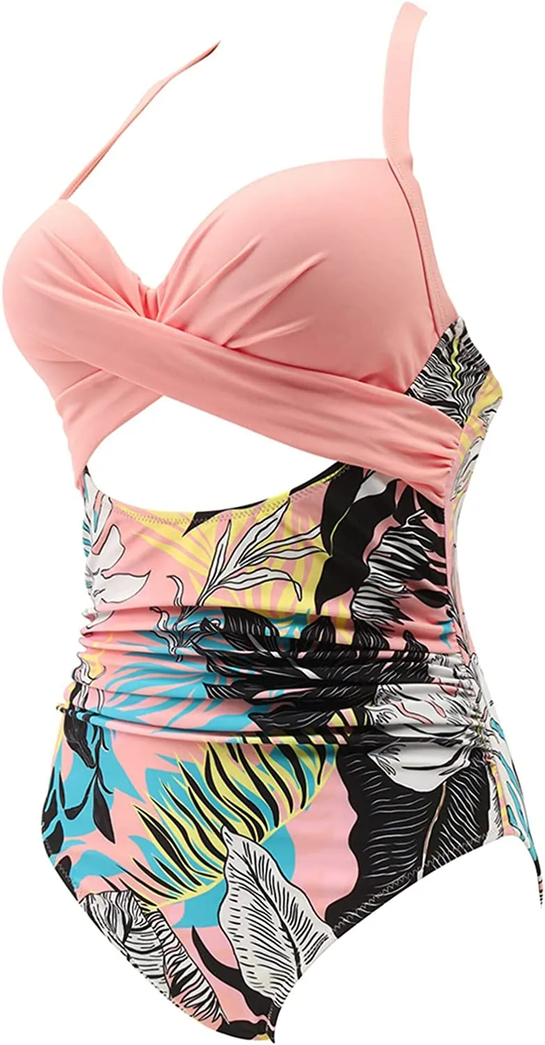 SUUKSESS Women Wrap Cut Out One Piece Swimsuit High Waisted Monokini Bathing Suit