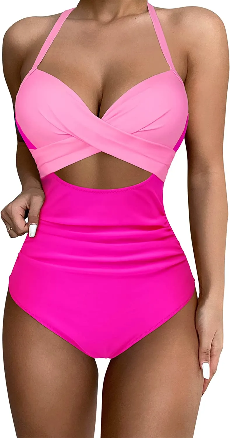 SUUKSESS Women Wrap Cut Out One Piece Swimsuit High Waisted Monokini Bathing Suit