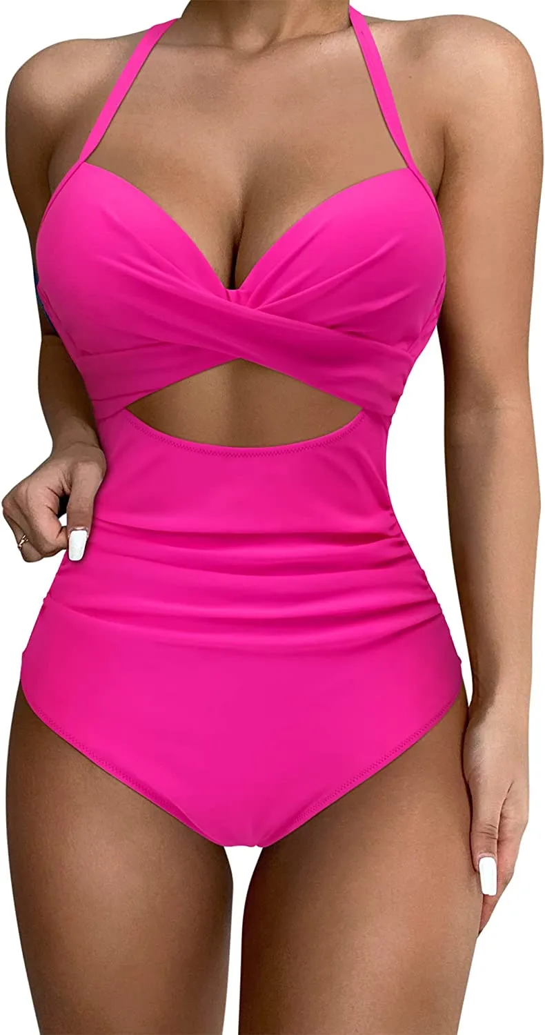 SUUKSESS Women Wrap Cut Out One Piece Swimsuit High Waisted Monokini Bathing Suit