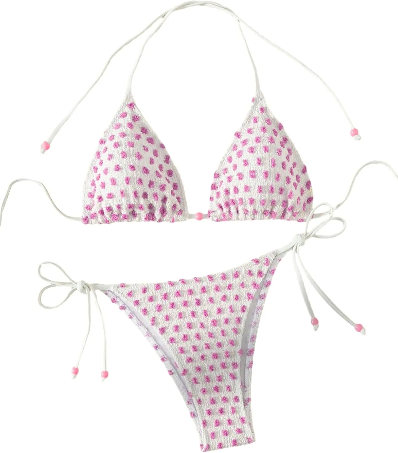 SweatyRocks Women's 2 Piece Triangle Bathing Suit Halter Top ​Tie Side Thong Bikini Swimsuits