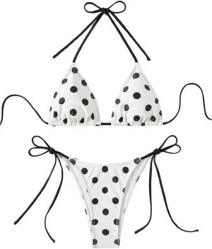 SweatyRocks Women's 2 Piece Triangle Bathing Suit Halter Top ​Tie Side Thong Bikini Swimsuits