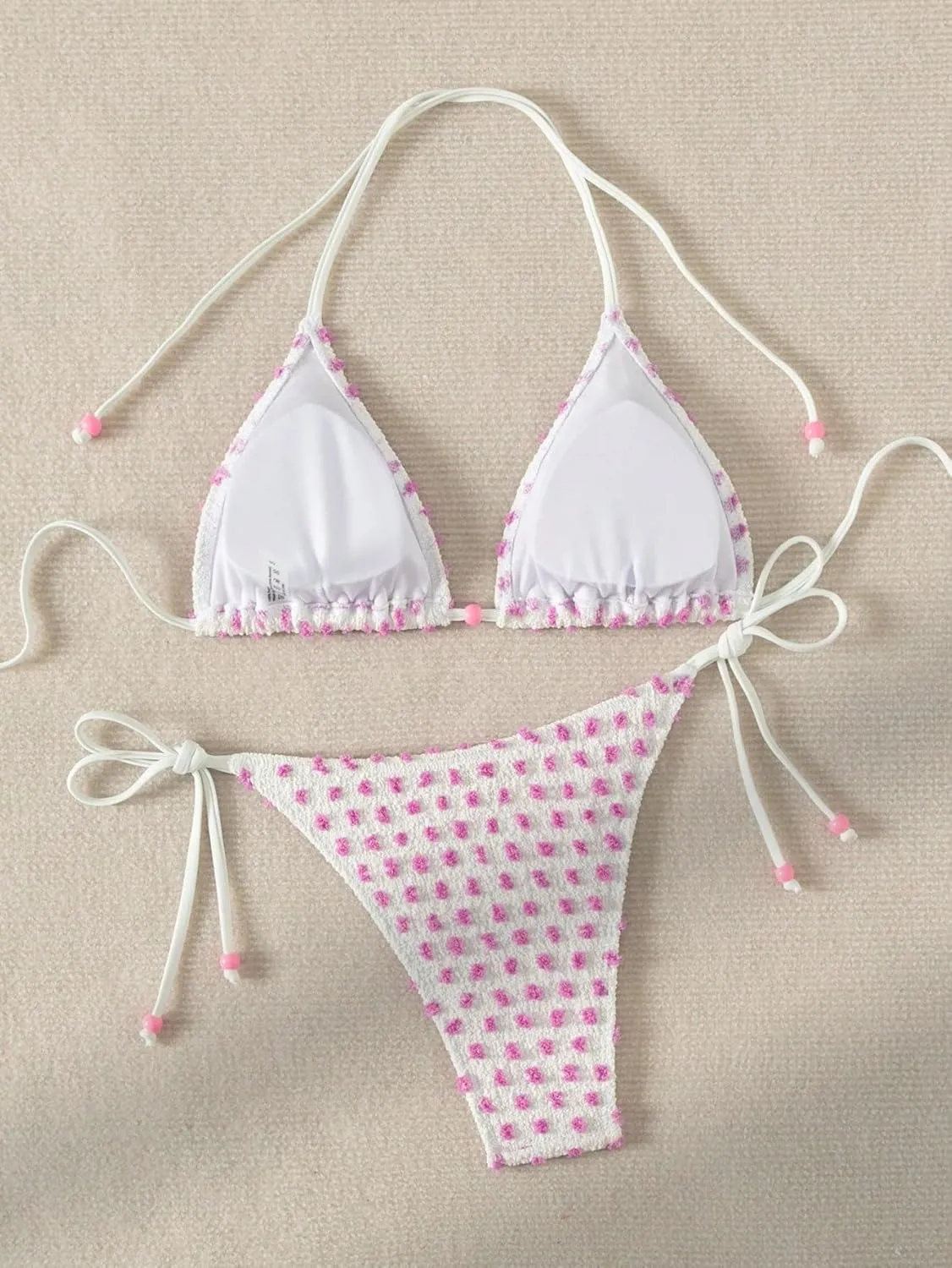 SweatyRocks Women's 2 Piece Triangle Bathing Suit Halter Top ​Tie Side Thong Bikini Swimsuits
