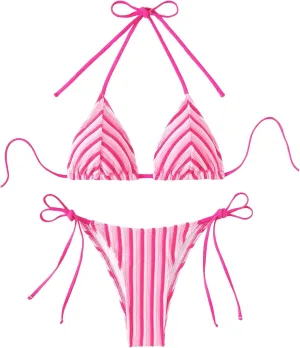 SweatyRocks Women's 2 Piece Triangle Bathing Suit Halter Top ​Tie Side Thong Bikini Swimsuits