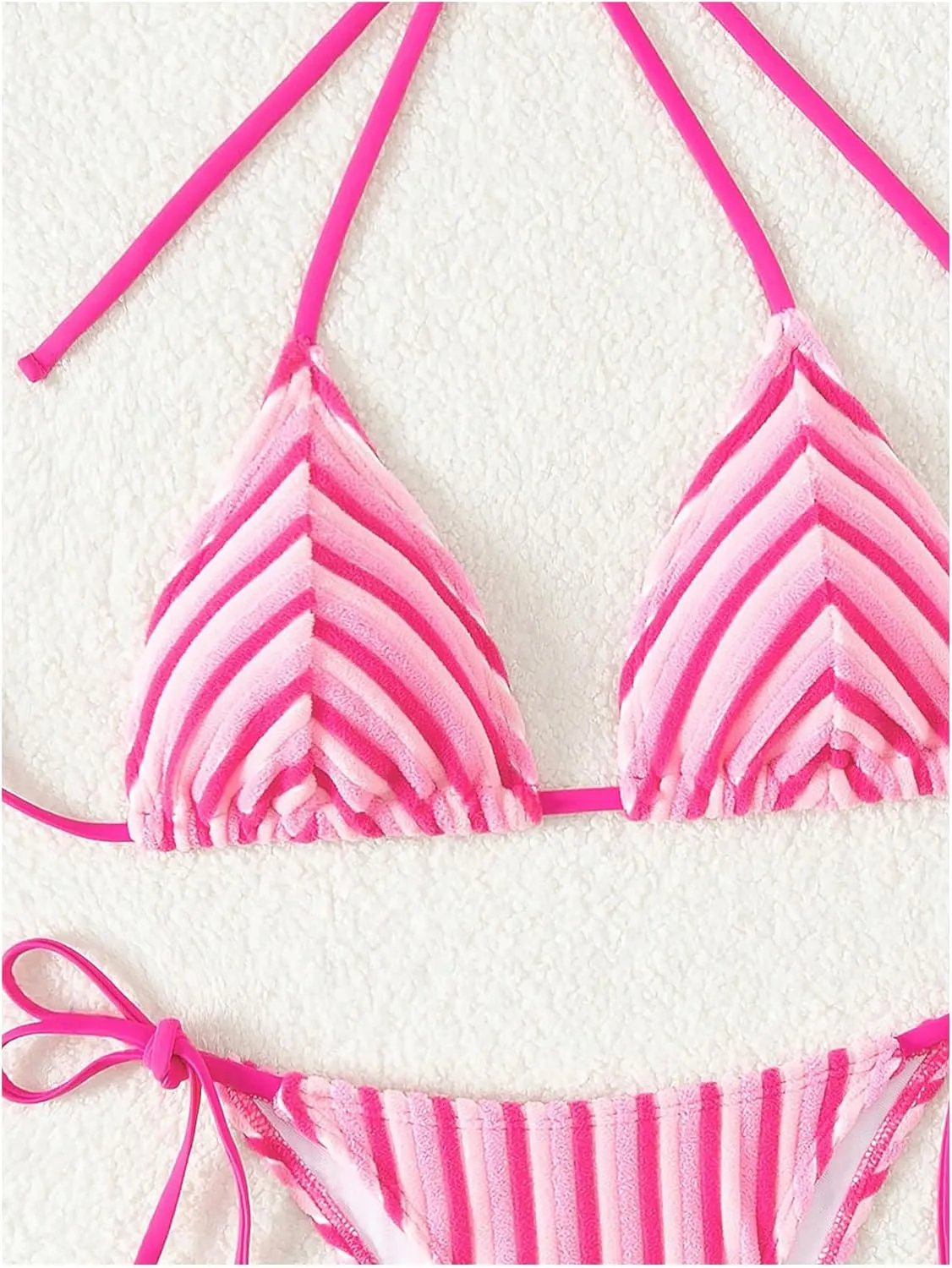 SweatyRocks Women's 2 Piece Triangle Bathing Suit Halter Top ​Tie Side Thong Bikini Swimsuits