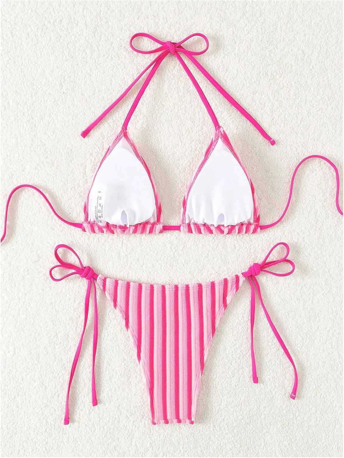 SweatyRocks Women's 2 Piece Triangle Bathing Suit Halter Top ​Tie Side Thong Bikini Swimsuits