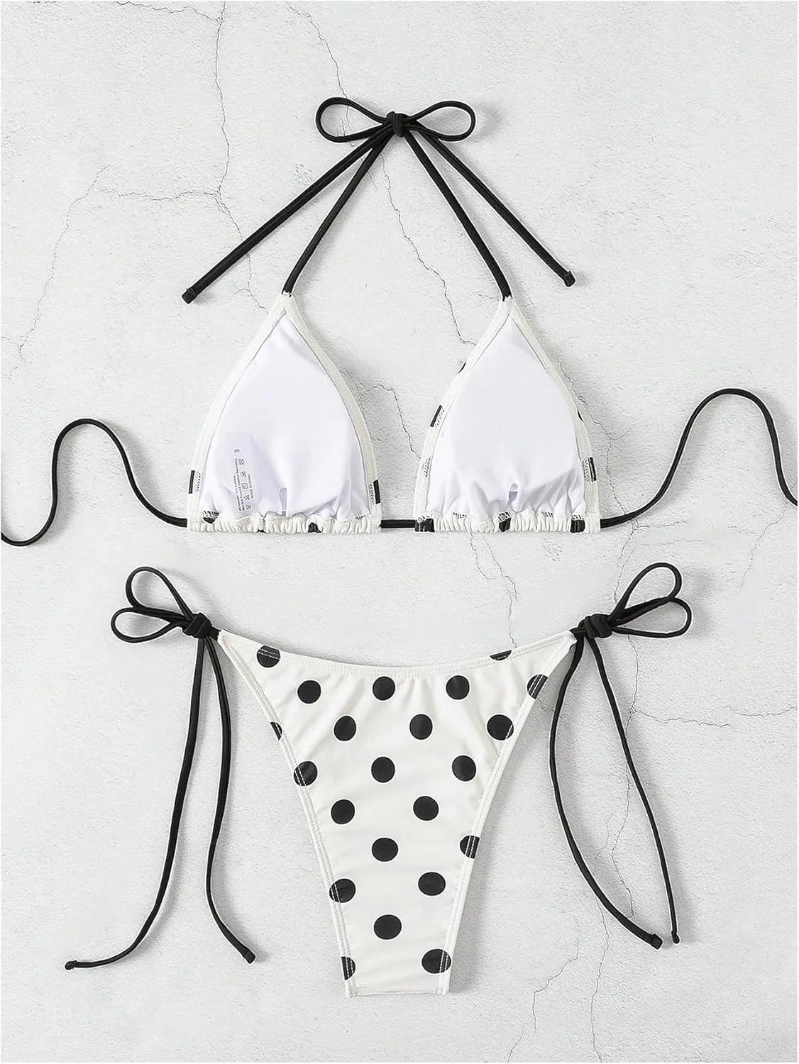SweatyRocks Women's 2 Piece Triangle Bathing Suit Halter Top ​Tie Side Thong Bikini Swimsuits