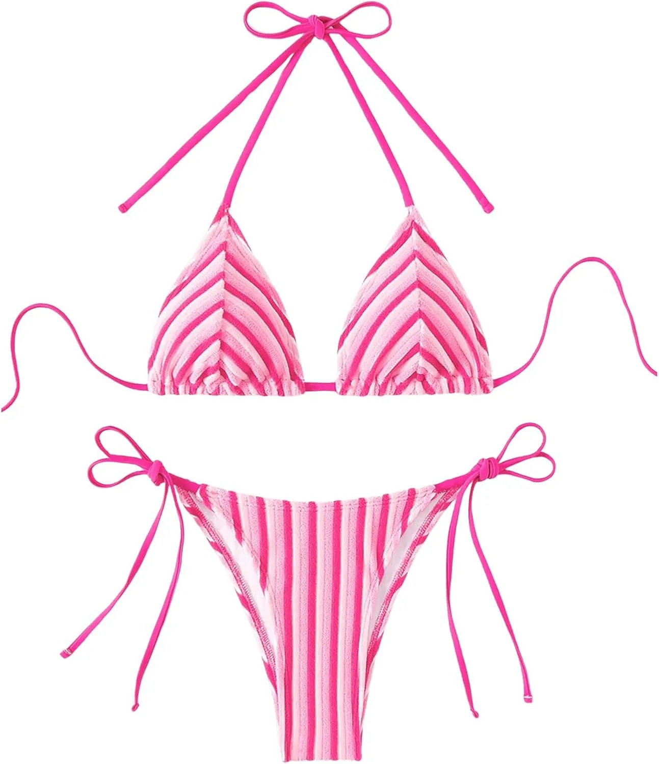 SweatyRocks Women's 2 Piece Triangle Bathing Suit Halter Top ​Tie Side Thong Bikini Swimsuits