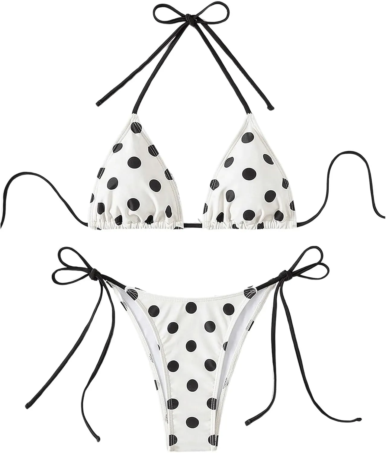 SweatyRocks Women's 2 Piece Triangle Bathing Suit Halter Top ​Tie Side Thong Bikini Swimsuits