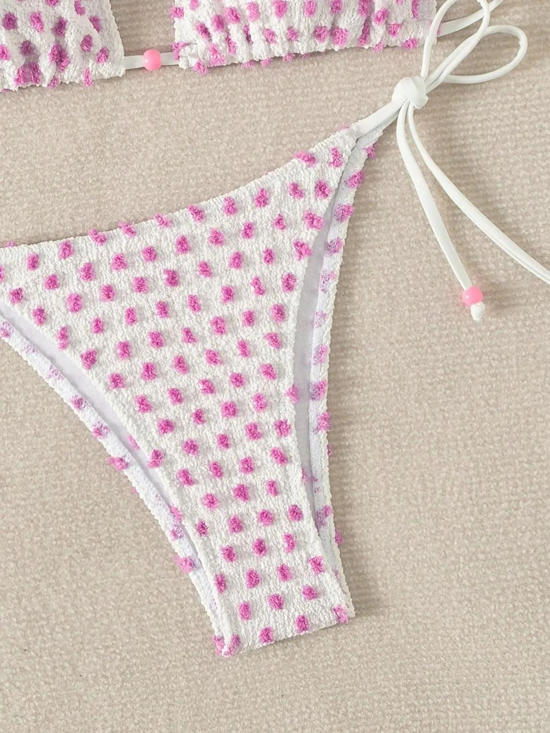 SweatyRocks Women's 2 Piece Triangle Bathing Suit Halter Top ​Tie Side Thong Bikini Swimsuits