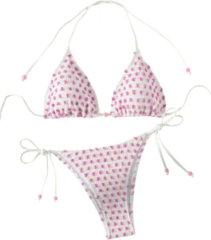 SweatyRocks Women's 2 Piece Triangle Bathing Suit Halter Top ​Tie Side Thong Bikini Swimsuits