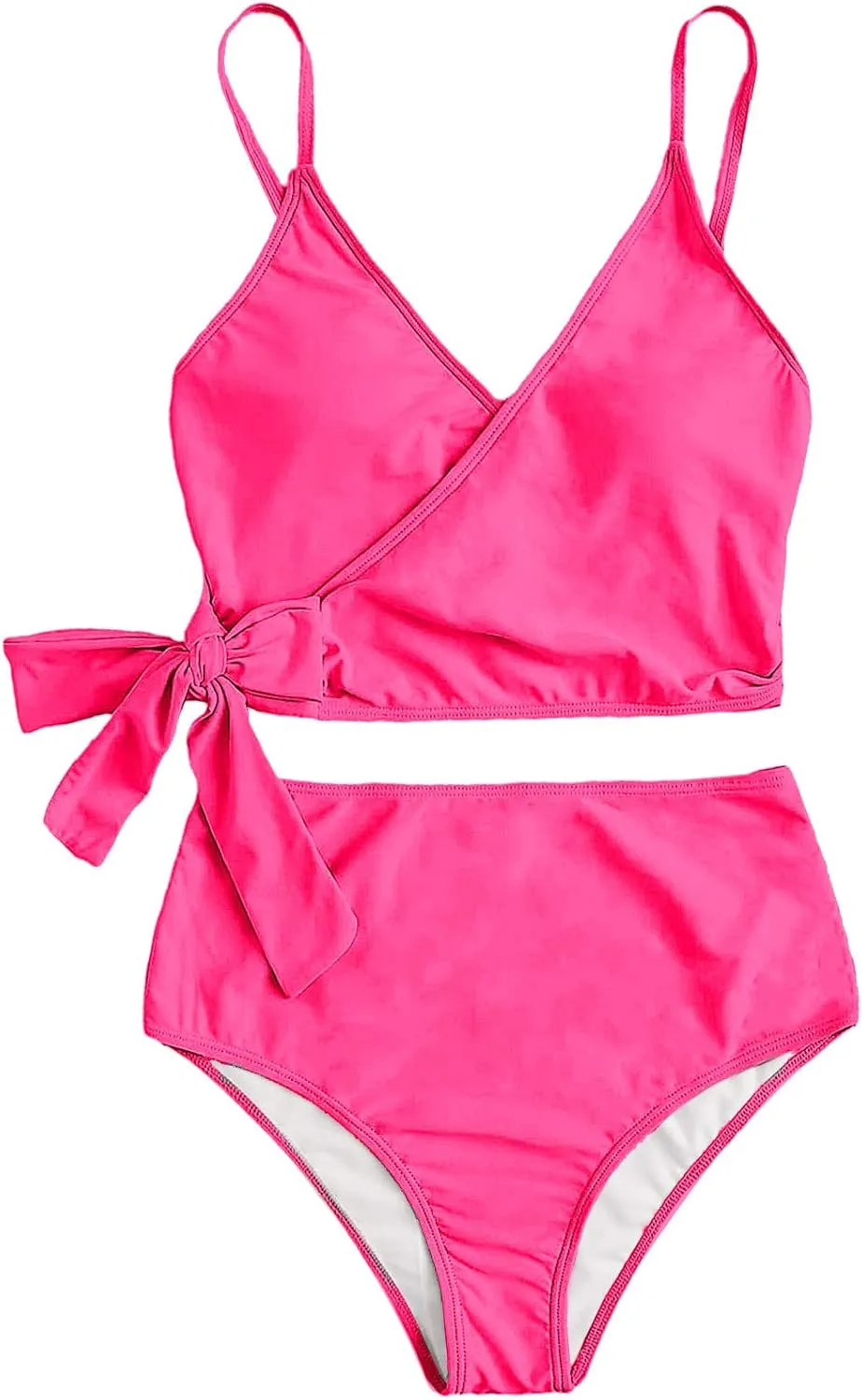 SweatyRocks Women's Two Pieces Swimsuit Solid Color Tie Side Top High Waisted Bikini Set