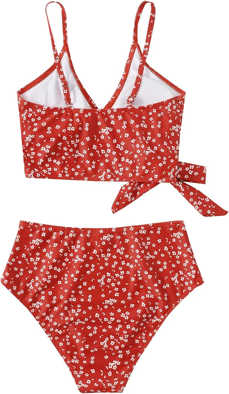 SweatyRocks Women's Two Pieces Swimsuit Solid Color Tie Side Top High Waisted Bikini Set