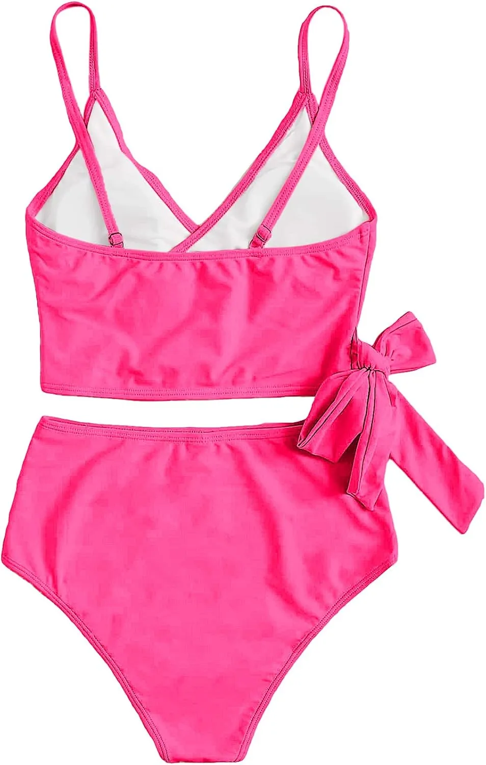 SweatyRocks Women's Two Pieces Swimsuit Solid Color Tie Side Top High Waisted Bikini Set