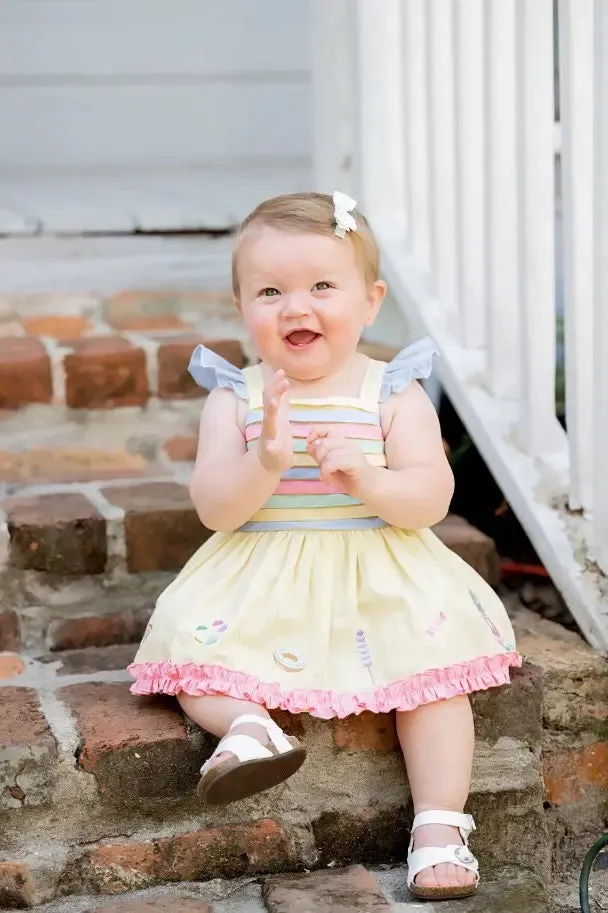 Sweet as Sugar Yellow, Pink, and Blue Embroidered Skirted Bubble