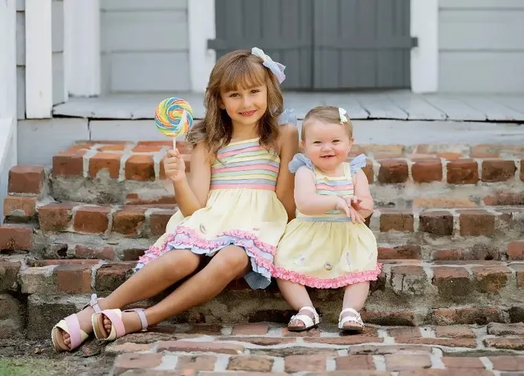 Sweet as Sugar Yellow, Pink, and Blue Embroidered Skirted Bubble