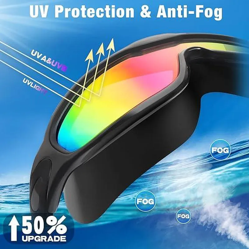 Swim Goggles for Adult Men Women, Anti-Fog UV Protection No Leak 180° Wide View Clear Vision Pool Goggles