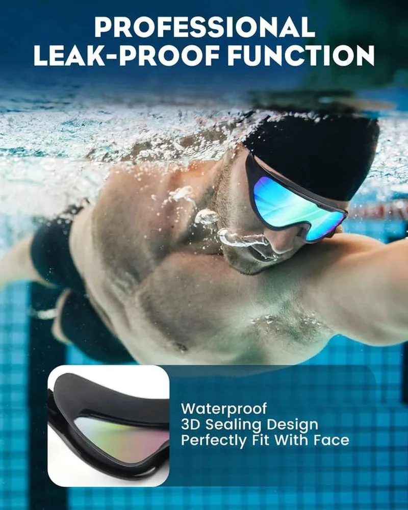 Swim Goggles for Adult Men Women, Anti-Fog UV Protection No Leak 180° Wide View Clear Vision Pool Goggles