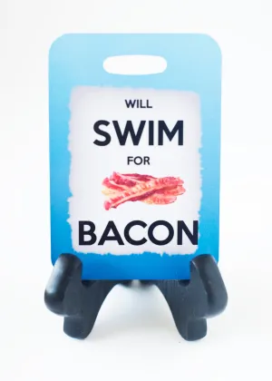 Swim Luggage Tag, Bag Tag,  will Swim for Bacon, Sport Bag Tag, Swim Team Bag Tag, Swim Party favor