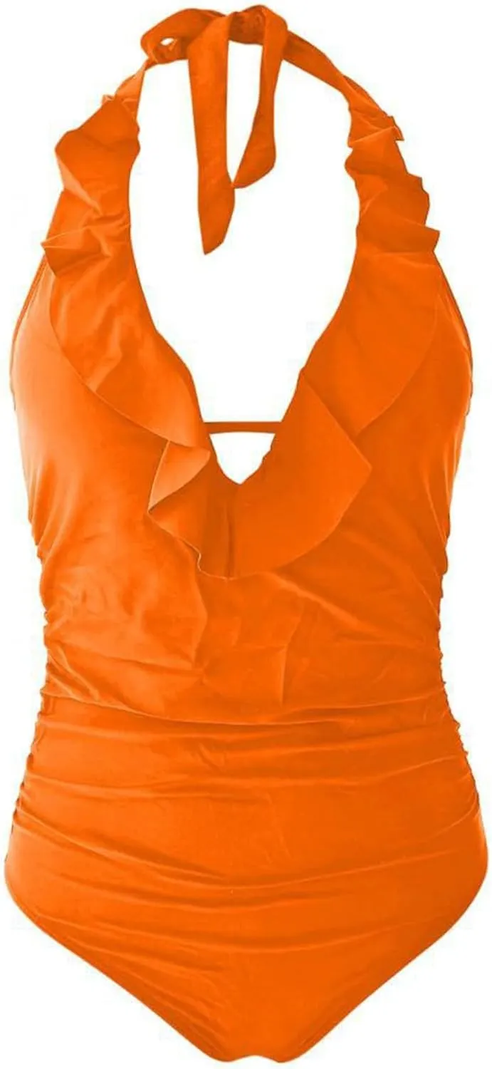 Swim Suits for Women 2025 Ruffle V Neck Summer Comfy Sexy Tummy Control Swimsuit Backless Cute Bathing Suit