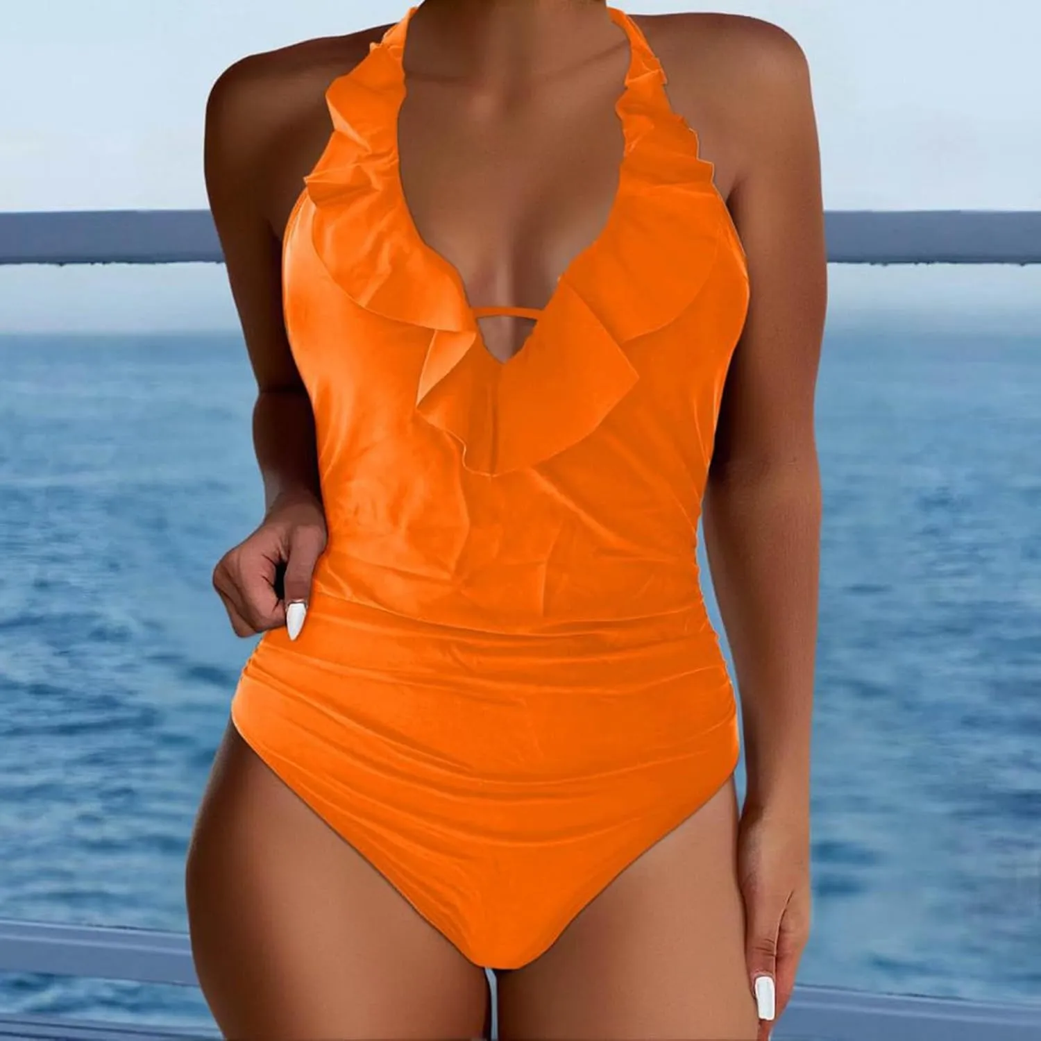 Swim Suits for Women 2025 Ruffle V Neck Summer Comfy Sexy Tummy Control Swimsuit Backless Cute Bathing Suit