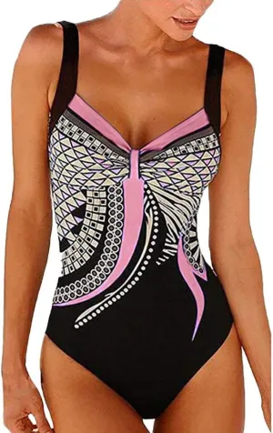 Swim Suits for Women 2025 Tummy Control Strap Bathing Suit Printed Backless Swimsuit One Piece Monokinis Swimwear