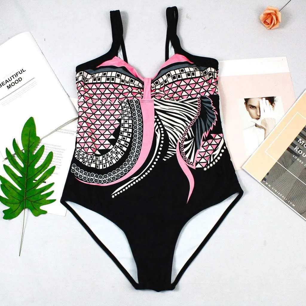 Swim Suits for Women 2025 Tummy Control Strap Bathing Suit Printed Backless Swimsuit One Piece Monokinis Swimwear