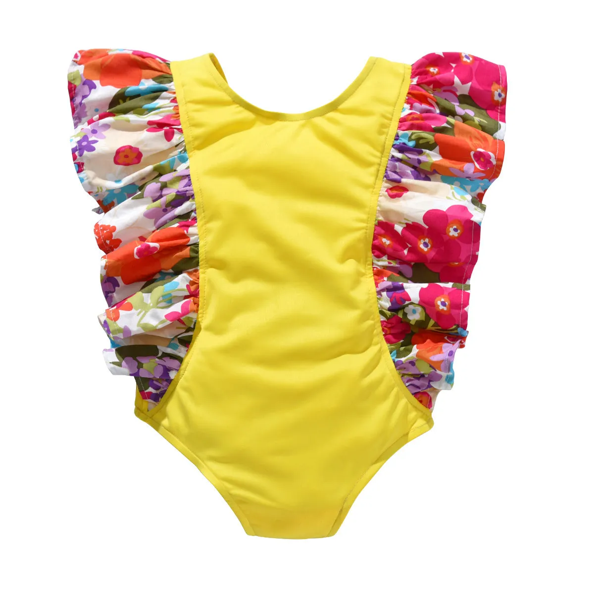 Swimsuit  children's swimwear European girls floral printed swimwear girls fly sleeve one-piece swimwear