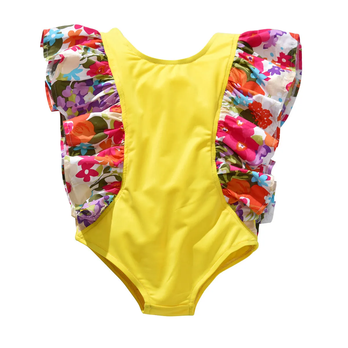 Swimsuit  children's swimwear European girls floral printed swimwear girls fly sleeve one-piece swimwear
