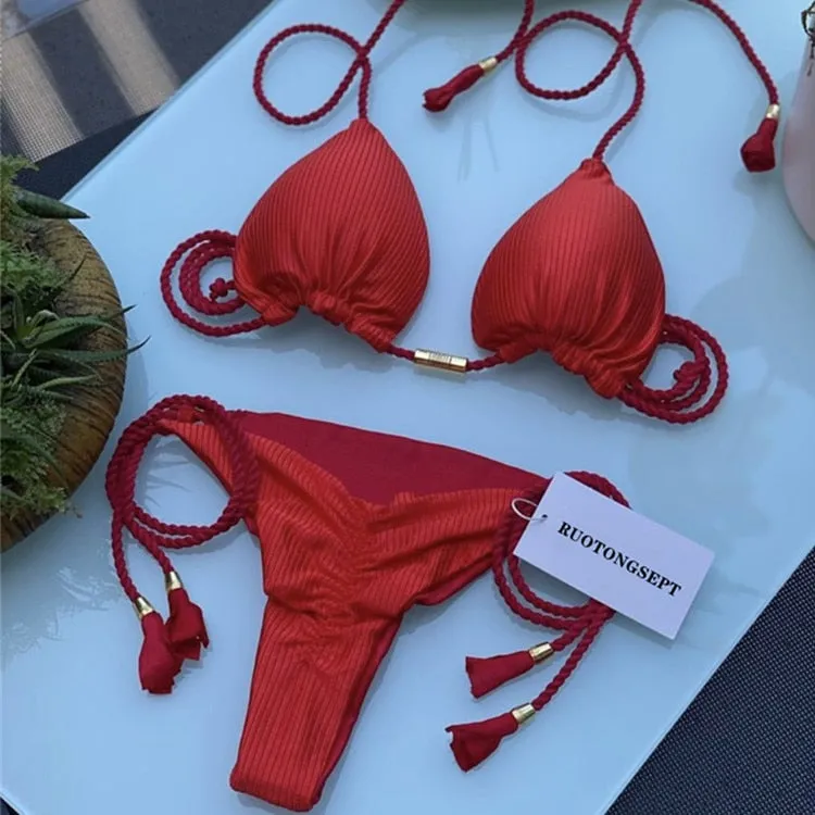 Tanga Bikini Set Badeanzüge Sexy Badeanzüge Bikinis Dreieck Bandage