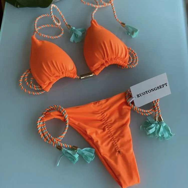 Tanga Bikini Set Badeanzüge Sexy Badeanzüge Bikinis Dreieck Bandage