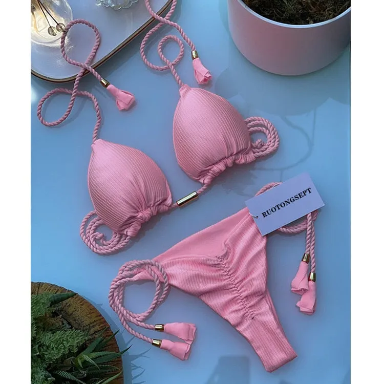Tanga Bikini Set Badeanzüge Sexy Badeanzüge Bikinis Dreieck Bandage